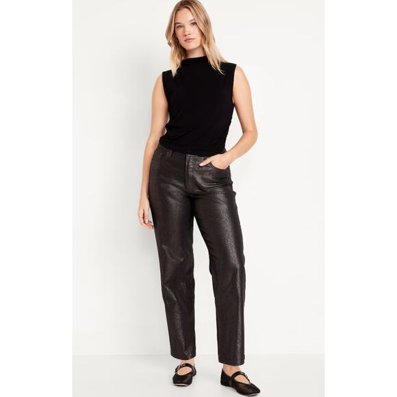 Old Navy High-Waisted Shine OG Loose Jeans Black Metallic Shimmer Size 14 - Picture 1 of 15
